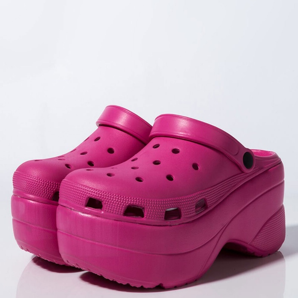 NEW🔥 Waterproof Hot Pink Wedge Heel Platform Slide Sandal Classic Clogs Slip-On - Picture 2 of 5